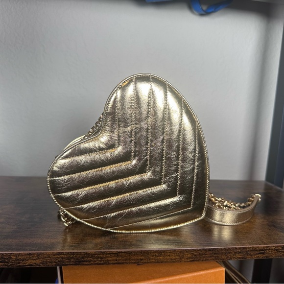 YSL Yves Saint Laurent Gold Heart Mini Crossbody Bag - Picture 3 of 11